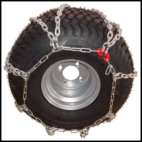 2er-Set Schneekette für Reifen = 18 x 9.50 - 8 - für Reifen 18 x 9.50 - 8 -  Seilformkette - für begrenzten Platz zwischen Reifen und Chassis